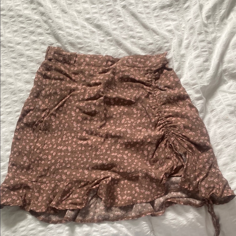 Luxury Garage Sale Brown Tan Wrap Mini Skirt